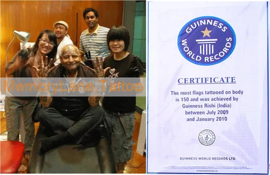 World Tattoo Record Holder Guinness Rishi Singapore China India Thailand Malaysia Sexy Tattoo World Flag Design Most Tattooed Man